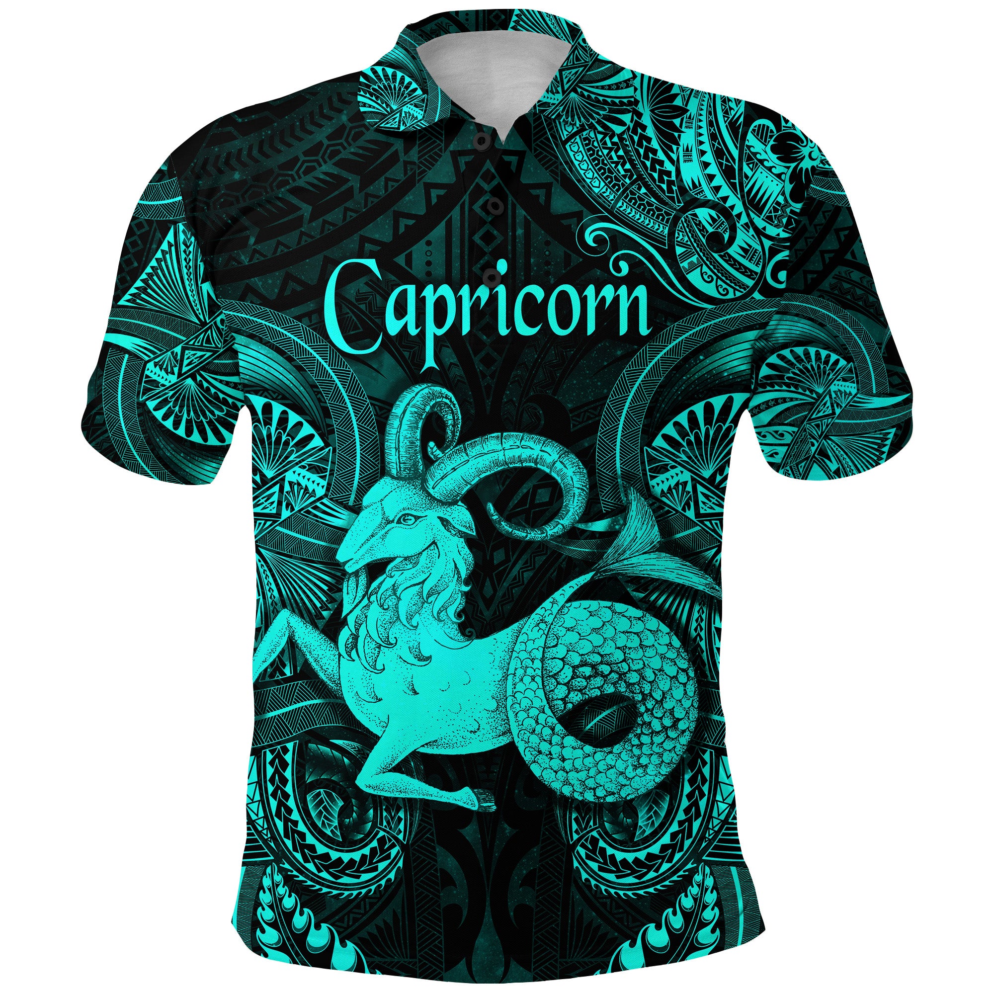 Custom Capricorn Zodiac Polynesian Polo Shirt Unique Style Turquoise LT8 - Polynesian Pride