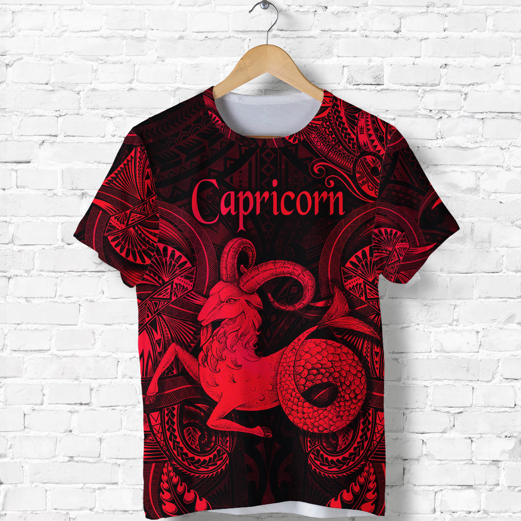 Custom Capricorn Zodiac Polynesian T Shirt Unique Style Red LT8 - Polynesian Pride