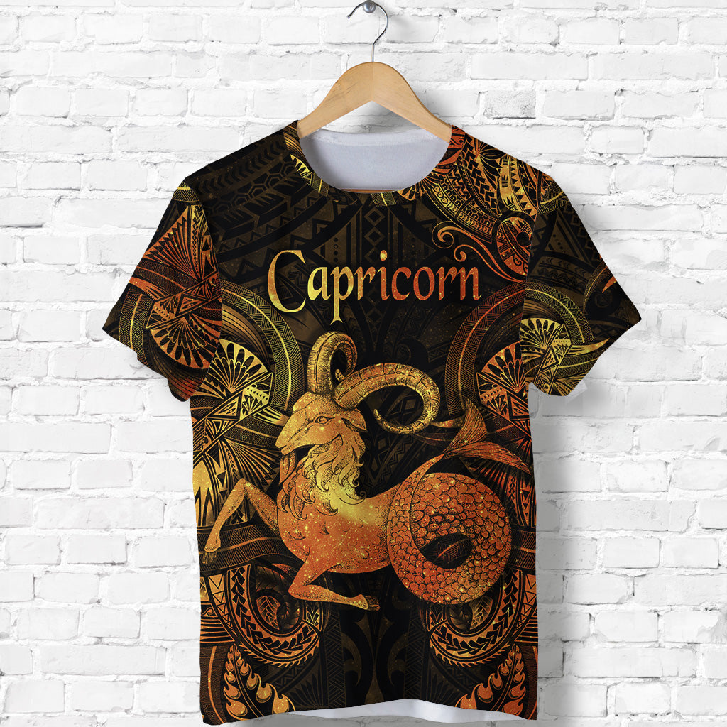 Custom Capricorn Zodiac Polynesian T Shirt Unique Style Gold LT8 - Polynesian Pride