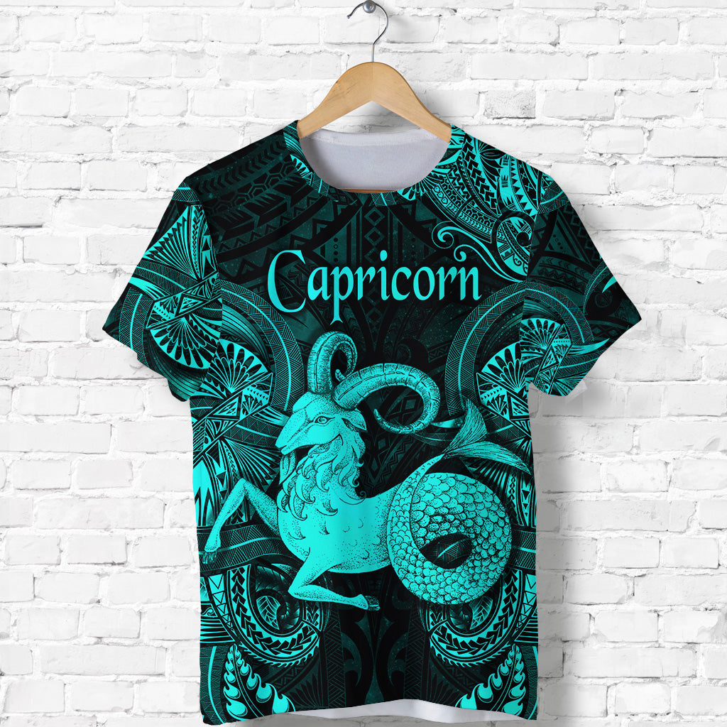 Custom Capricorn Zodiac Polynesian T Shirt Unique Style Turquoise LT8 - Polynesian Pride