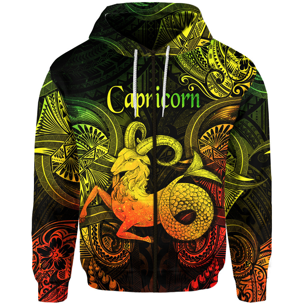 Custom Capricorn Zodiac Polynesian Zip Hoodie Unique Style Reggae LT8 - Polynesian Pride