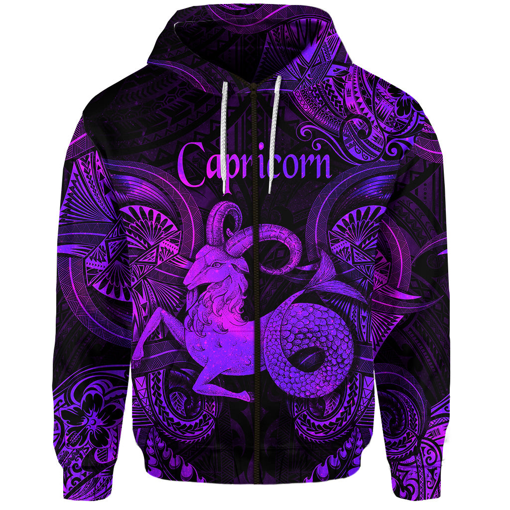 Custom Capricorn Zodiac Polynesian Zip Hoodie Unique Style Purple LT8 - Polynesian Pride