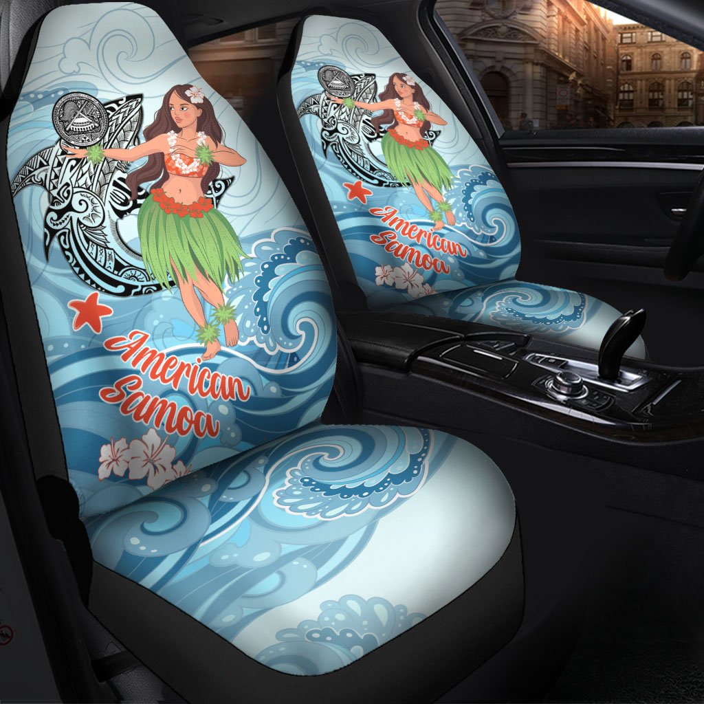 American Samoa Car Seat Cover - Polynesian Girls With Shark Universal Fit Red - Polynesian Pride