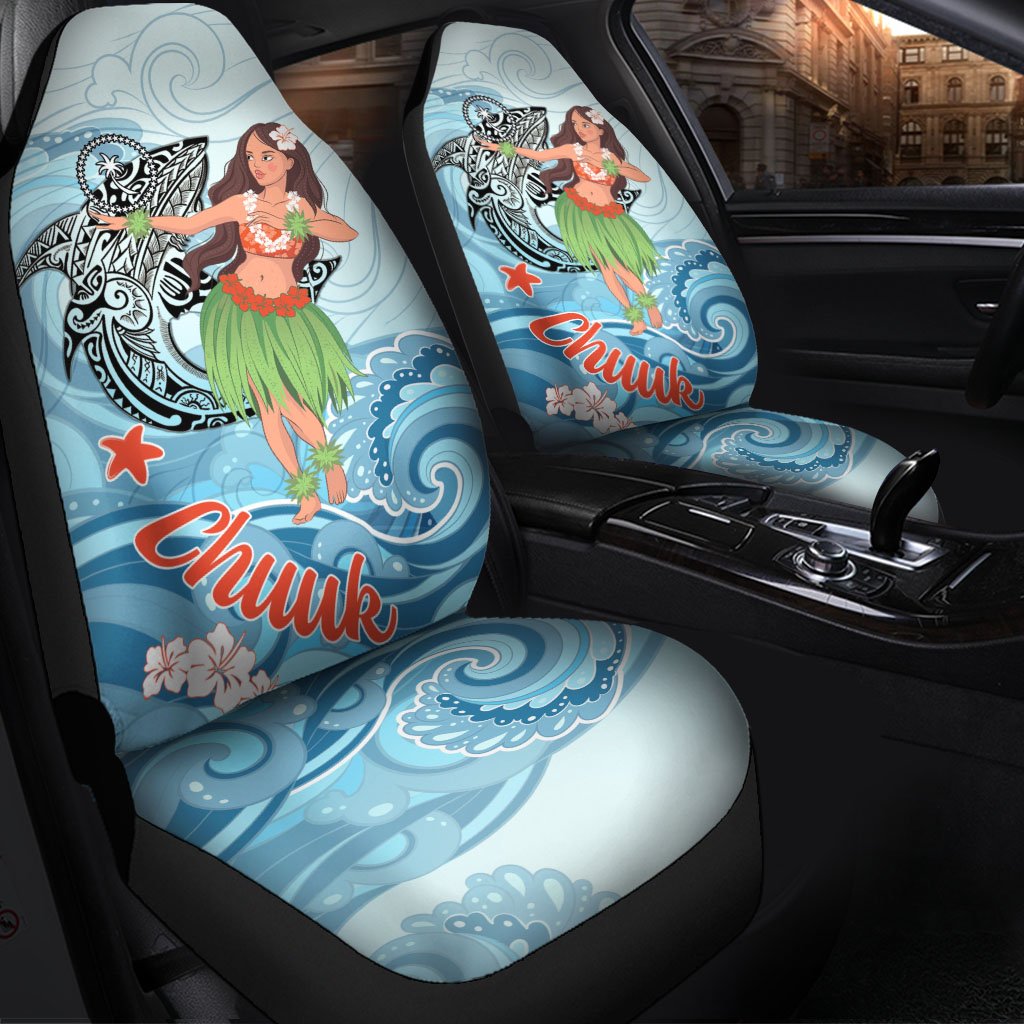 Chuuk Car Seat Cover - Polynesian Girls With Shark Universal Fit Red - Polynesian Pride