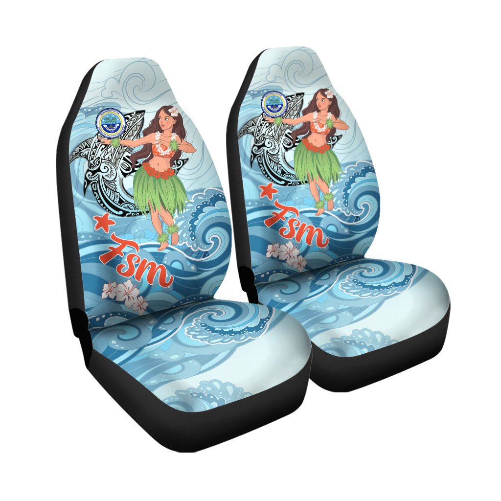 Federated States of Micronesia Car Seat Cover - Polynesian Girls With Shark - Polynesian Pride