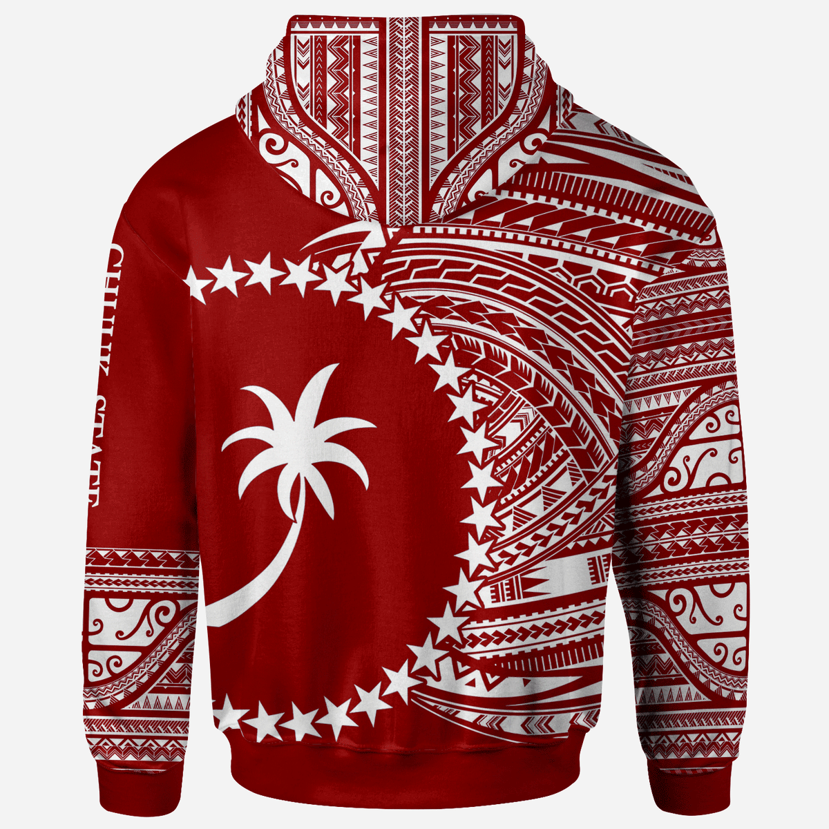 Chuuk Hoodie Micronesia White Red Patterns With Coat of Arms - Polynesian Pride