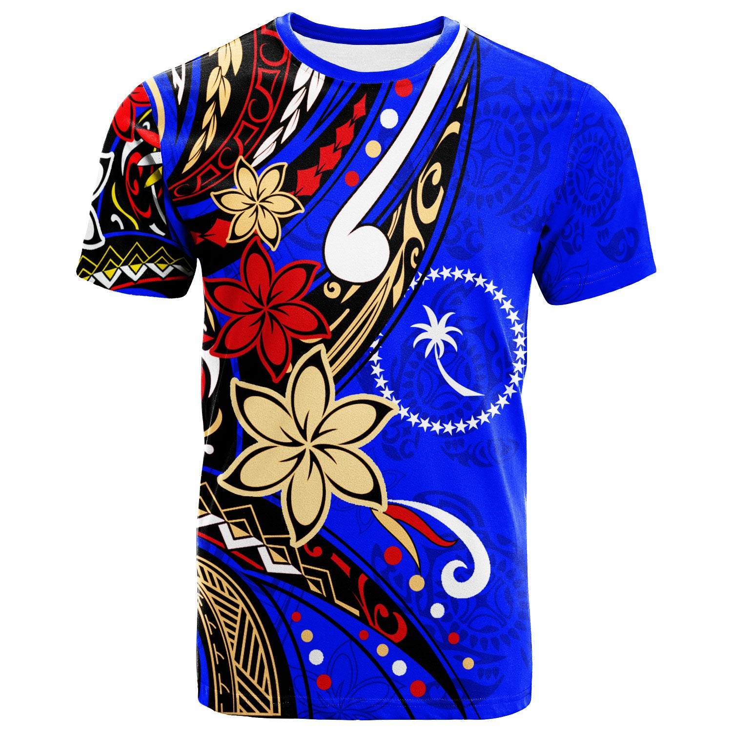 Chuuk T Shirt Tribal Flower With Special Turtles Dark Blue Color Unisex Dark Blue - Polynesian Pride