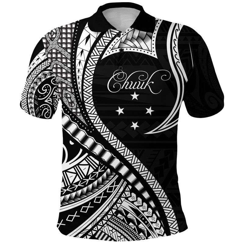 Chuuk Polo Shirt Federated States of Micronesia Black Wave Style LT9 Adult Black - Polynesian Pride