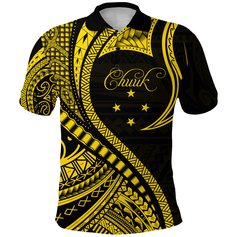 Custom Chuuk Polo Shirt Federated States of Micronesia Gold Wave Style LT9 Adult Gold - Polynesian Pride