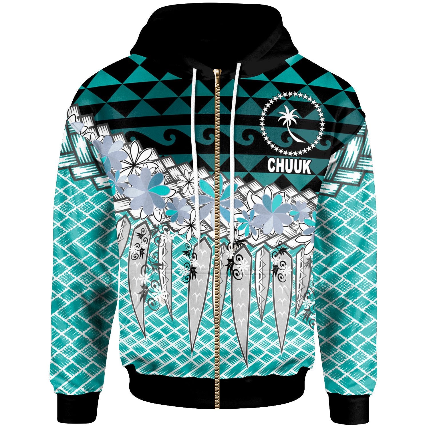 Chuuk Zip Hoodie Coconut Leaves Weave Pattern Blue Unisex Blue - Polynesian Pride