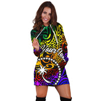 Chuuk Custom Personalised Hoodie Dress - Rainbow Polynesian Pattern - Polynesian Pride