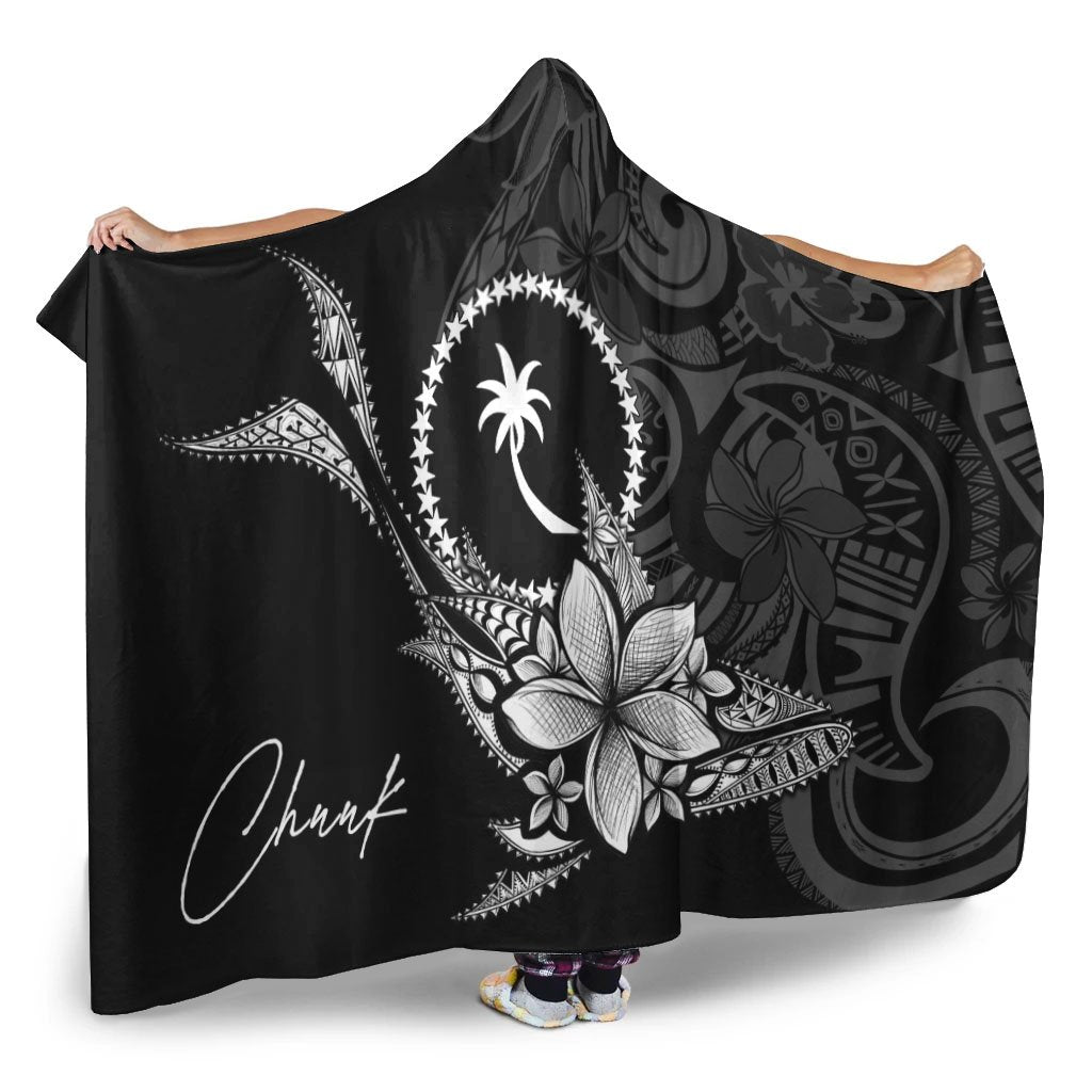 Chuuk State Hooded Blanket - Fish With Plumeria Flowers Style - Polynesian Pride