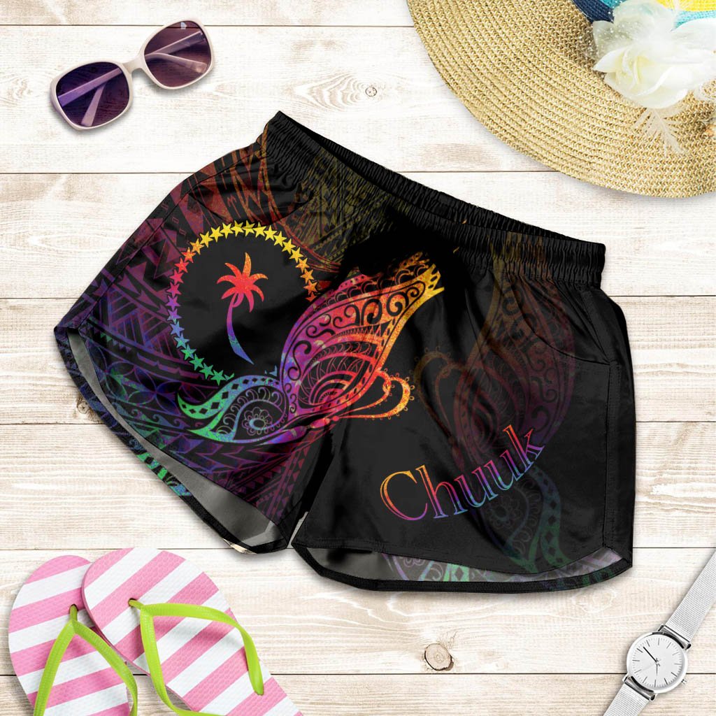 Chuuk State Women's Shorts - Butterfly Polynesian Style Women Black - Polynesian Pride