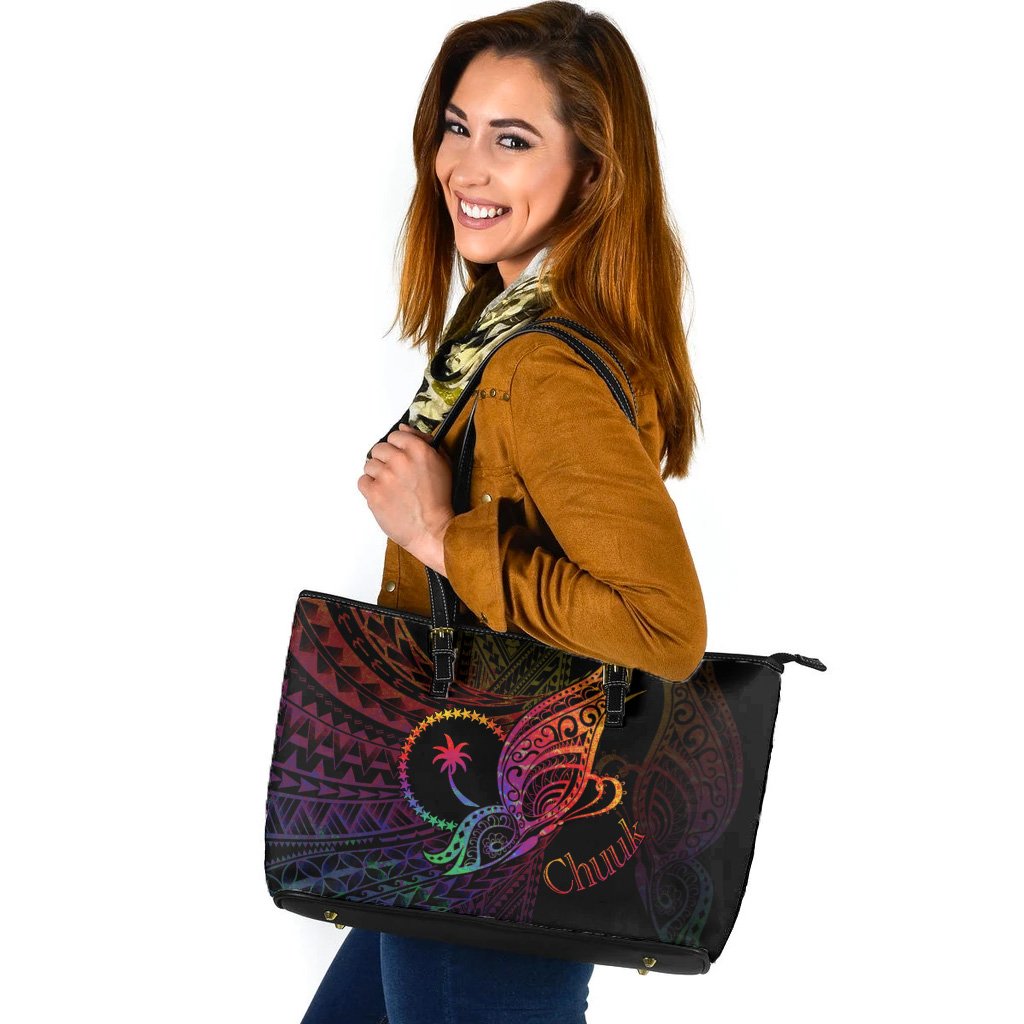 Chuuk State Leather Tote - Butterfly Polynesian Style Black - Polynesian Pride