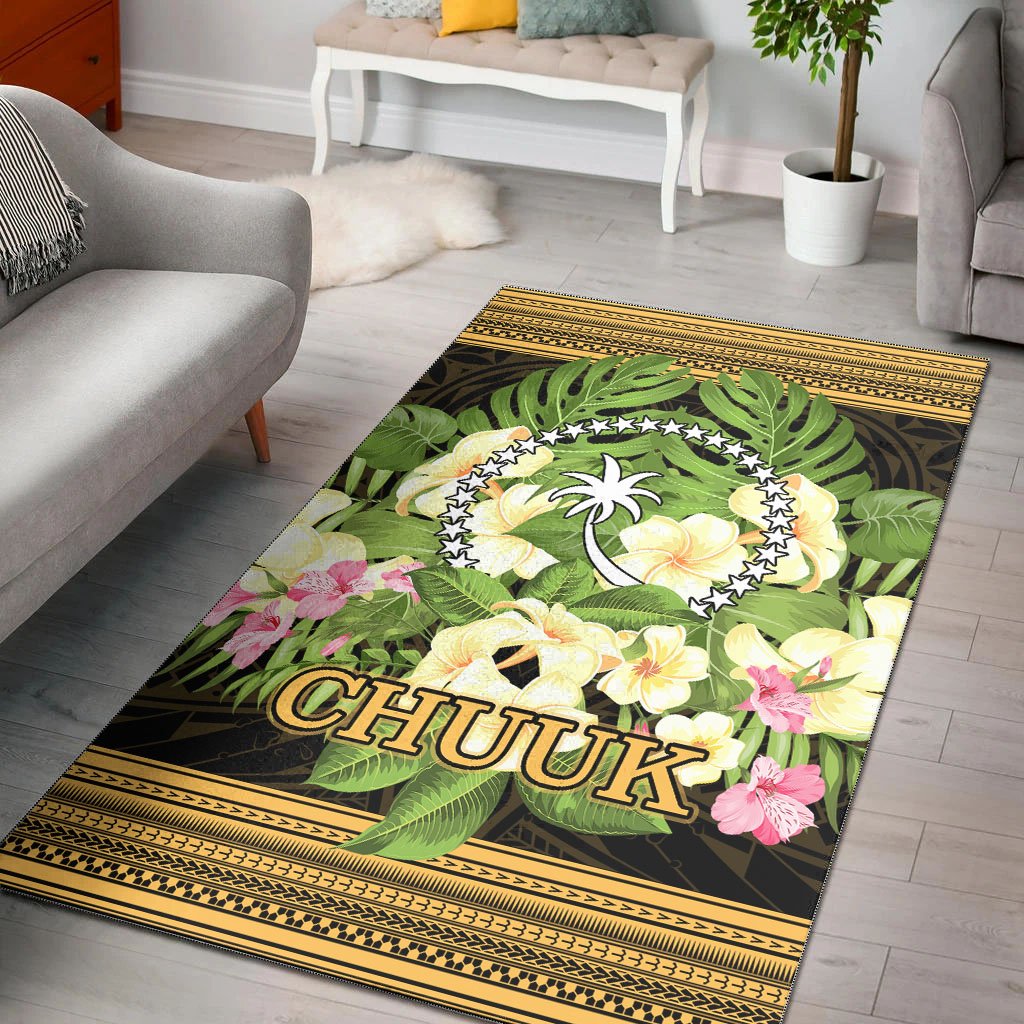 Chuuk Area Rug - Polynesian Gold Patterns Collection Black - Polynesian Pride