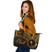 Chuuk State Leather Tote - Gold Color Cross Style Black - Polynesian Pride
