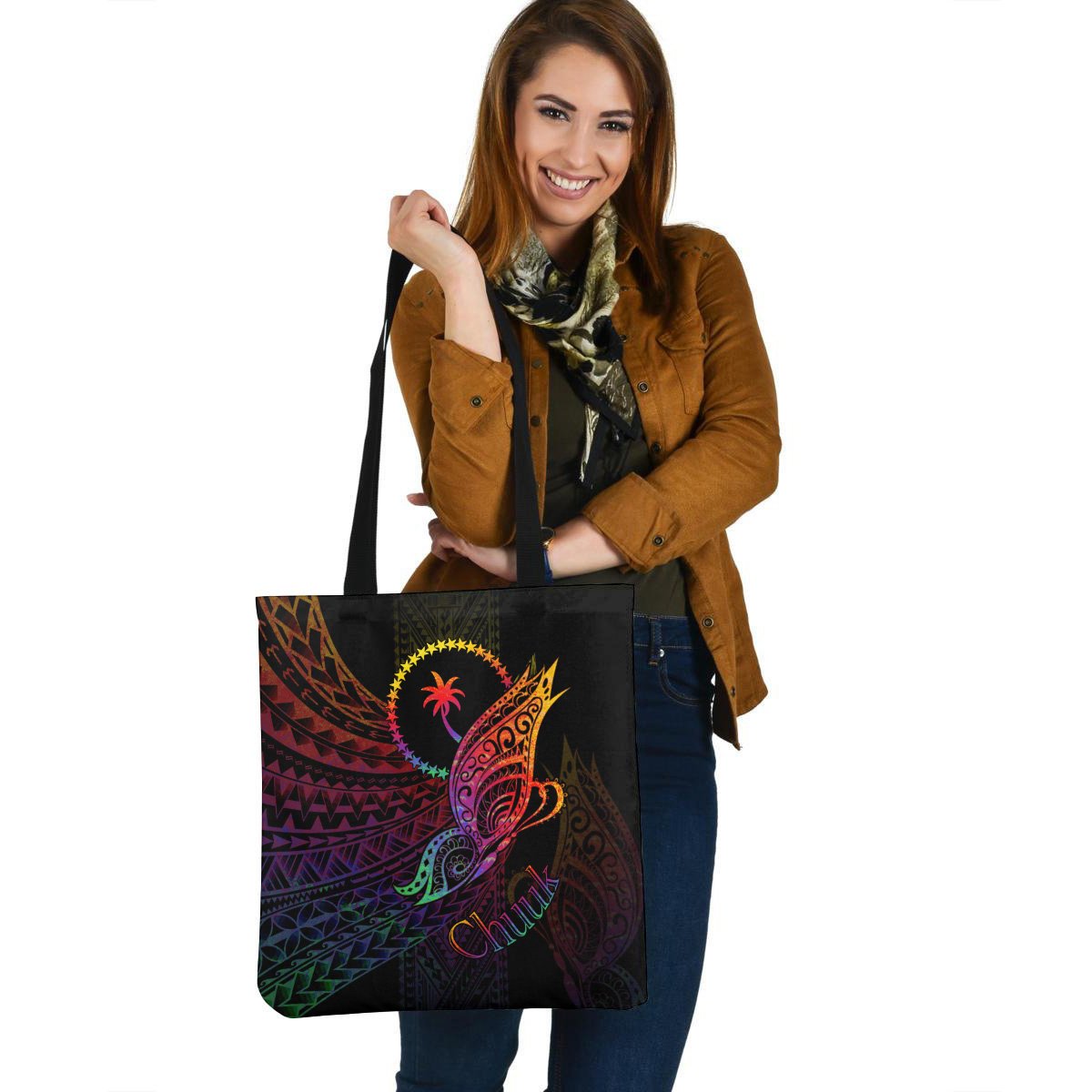 Chuuk State Tote Bag - Butterfly Polynesian Style Tote Bag One Size Black - Polynesian Pride