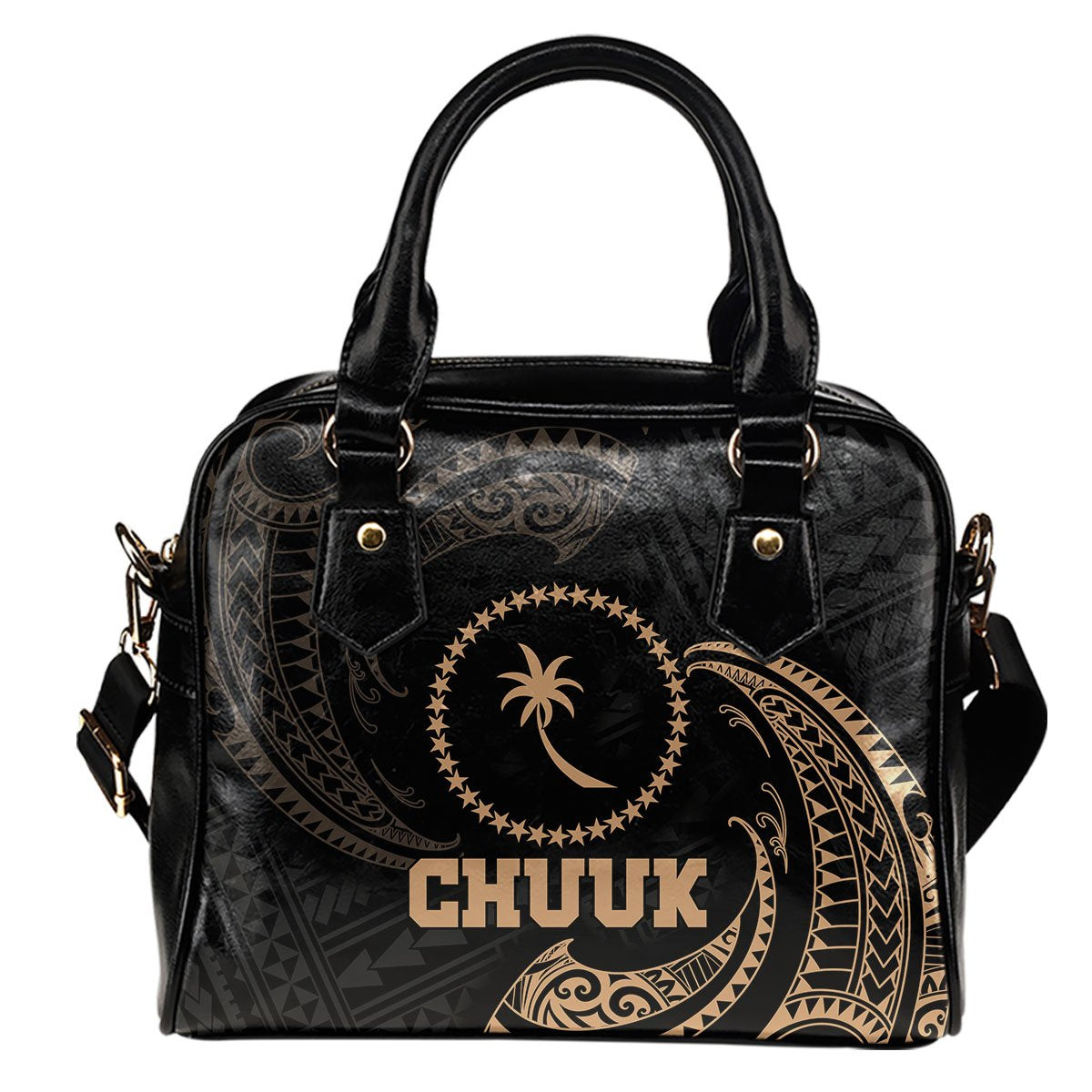 Chuuk Micronesia Shoulder Handbag - Gold Tribal Wave One Size Gold - Polynesian Pride