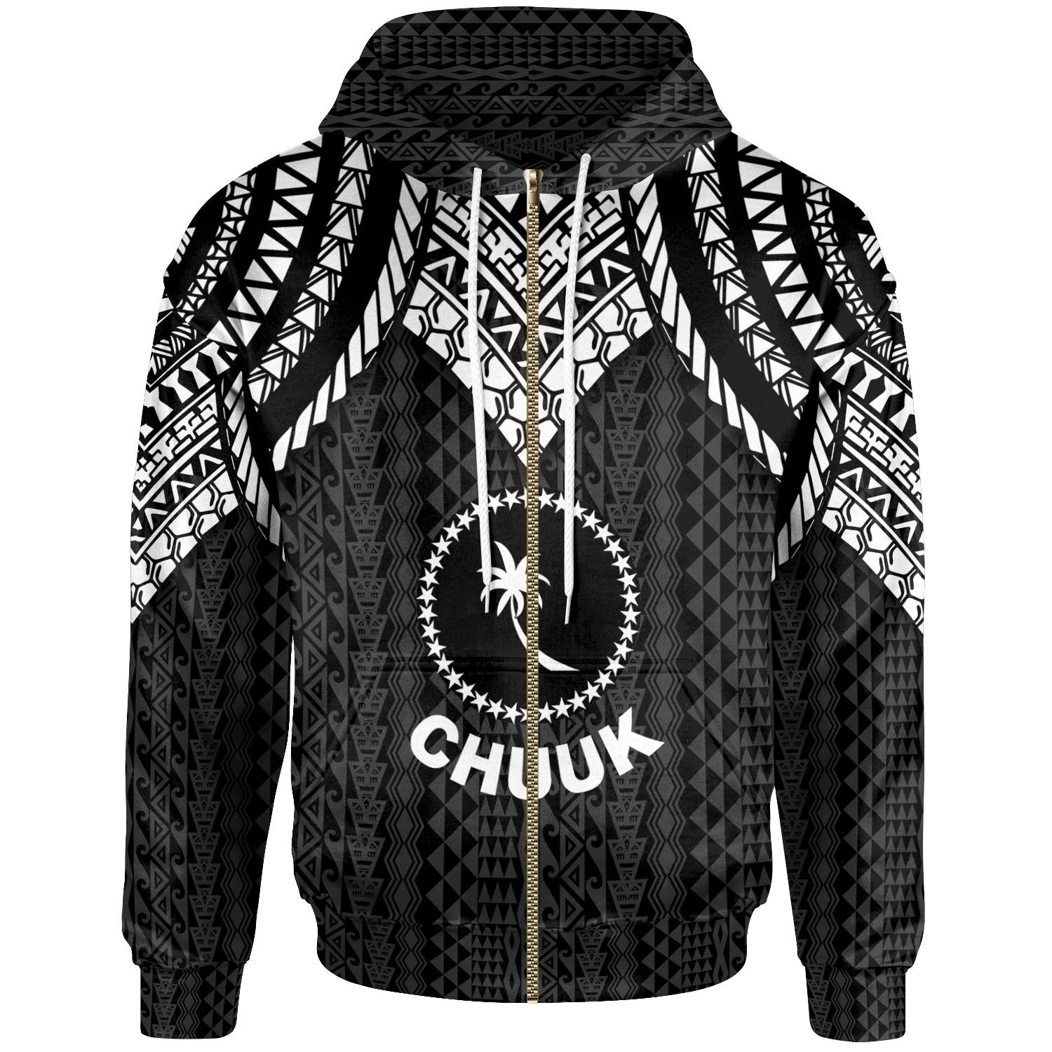Chuuk Zip up Hoodie Polynesian Armor Style Black Unisex Black - Polynesian Pride