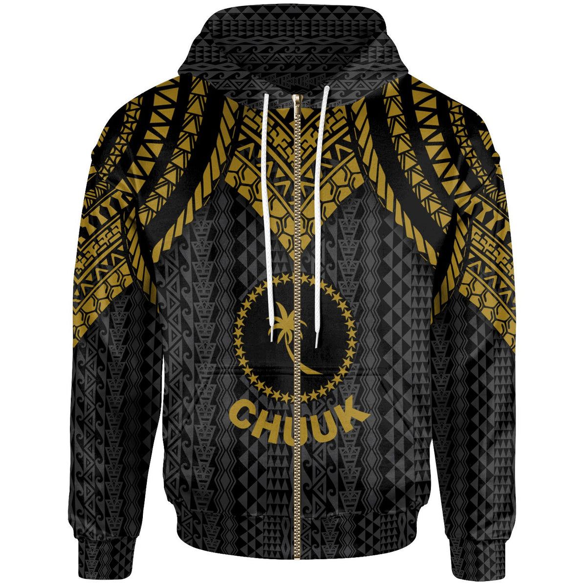 Chuuk Zip up Hoodie Polynesian Armor Style Gold Unisex Gold - Polynesian Pride