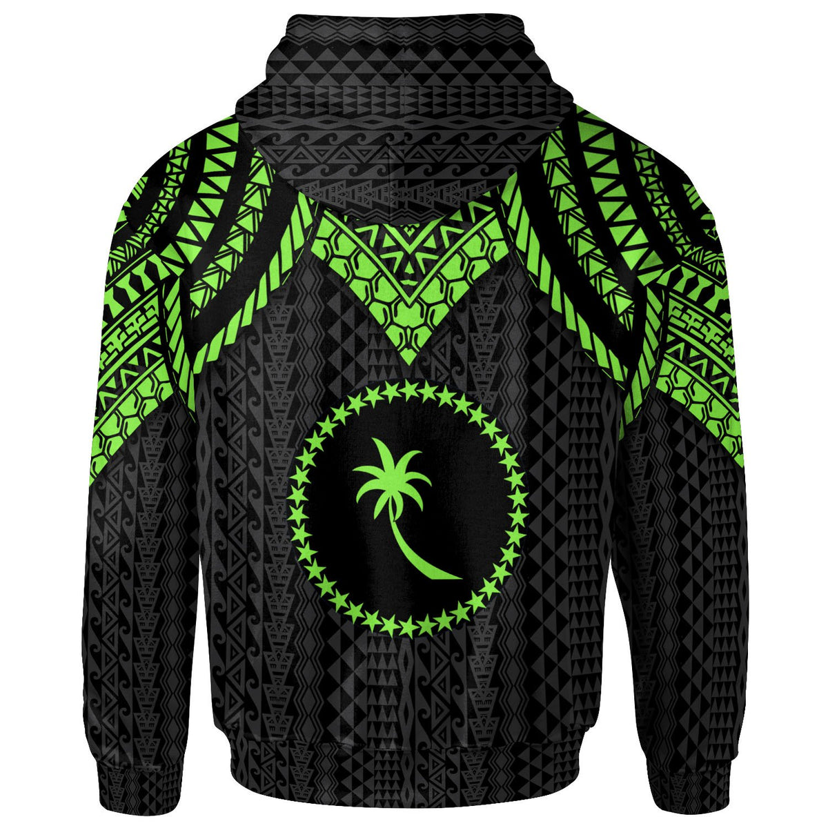 Chuuk Custom Zip up Hoodie Polynesian Armor Style Green - Polynesian Pride
