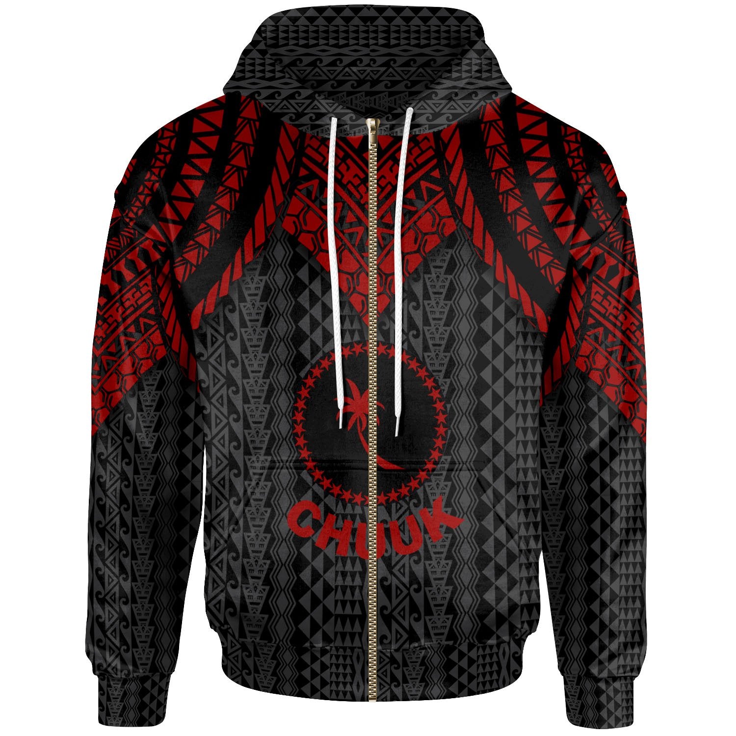 Chuuk Zip up Hoodie Polynesian Armor Style Red Unisex Red - Polynesian Pride