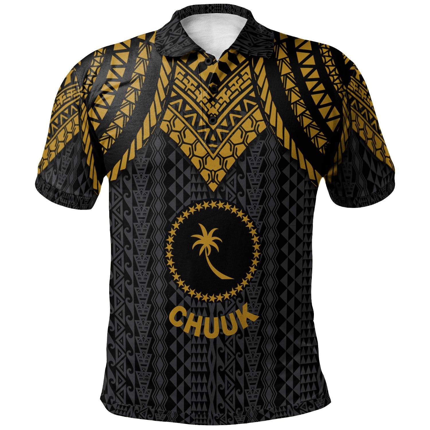 Chuuk Polo Shirt Polynesian Armor Style Gold Unisex Gold - Polynesian Pride