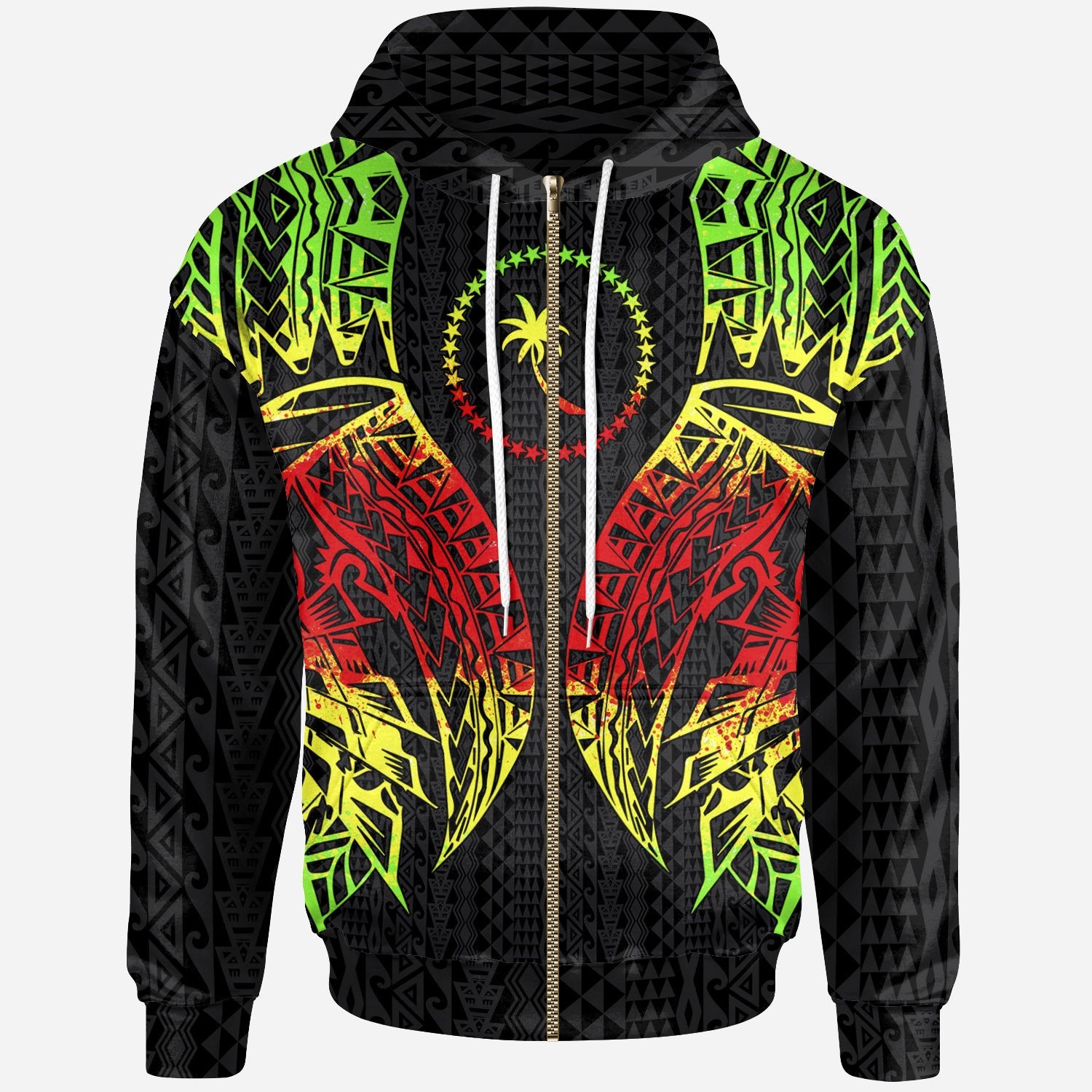 Chuuk Zip up Hoodie Polynesian Lion Head Reggae Style Unisex Reggae - Polynesian Pride