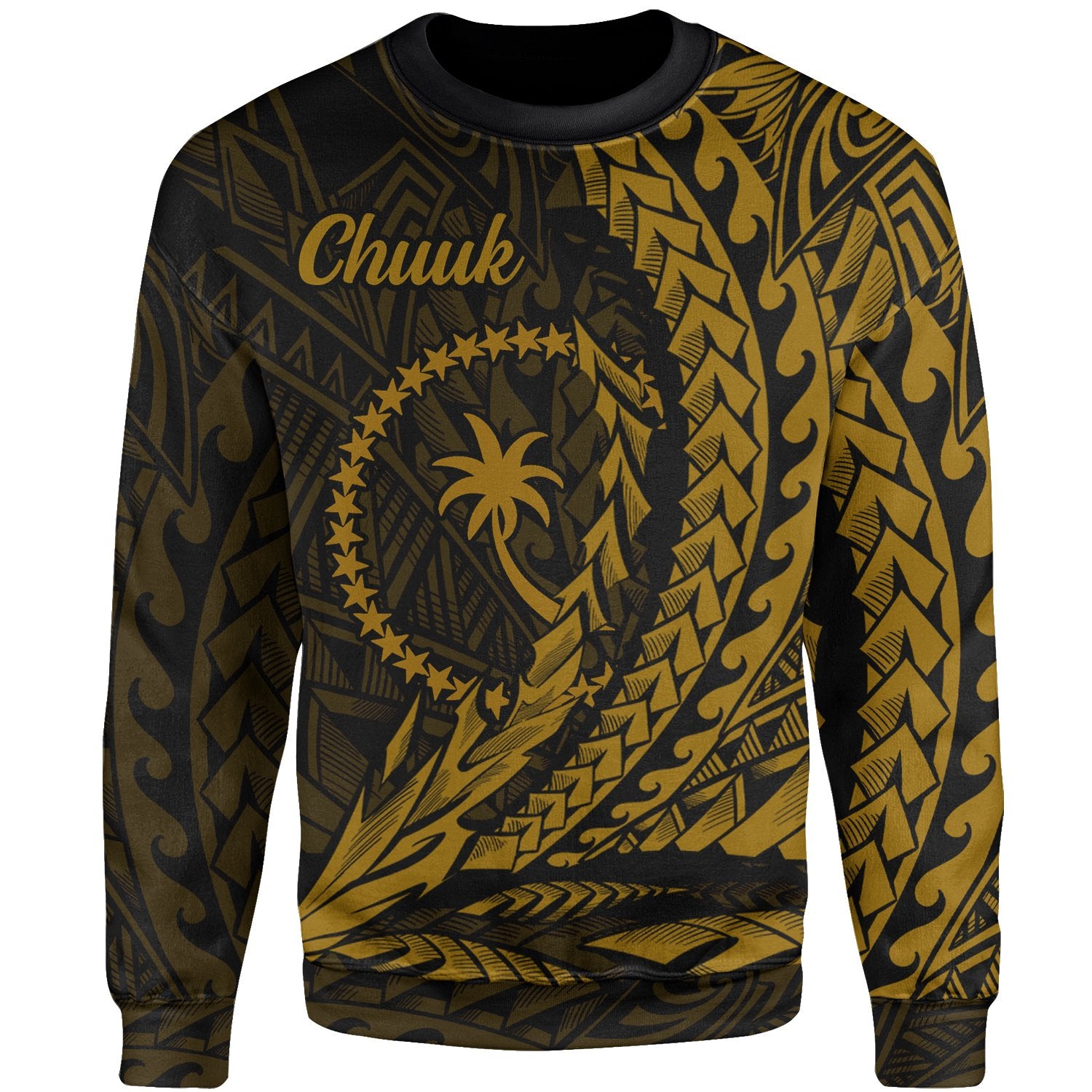 Chuuk Sweatshirt - Wings Style Gold Color Unisex Gold - Polynesian Pride