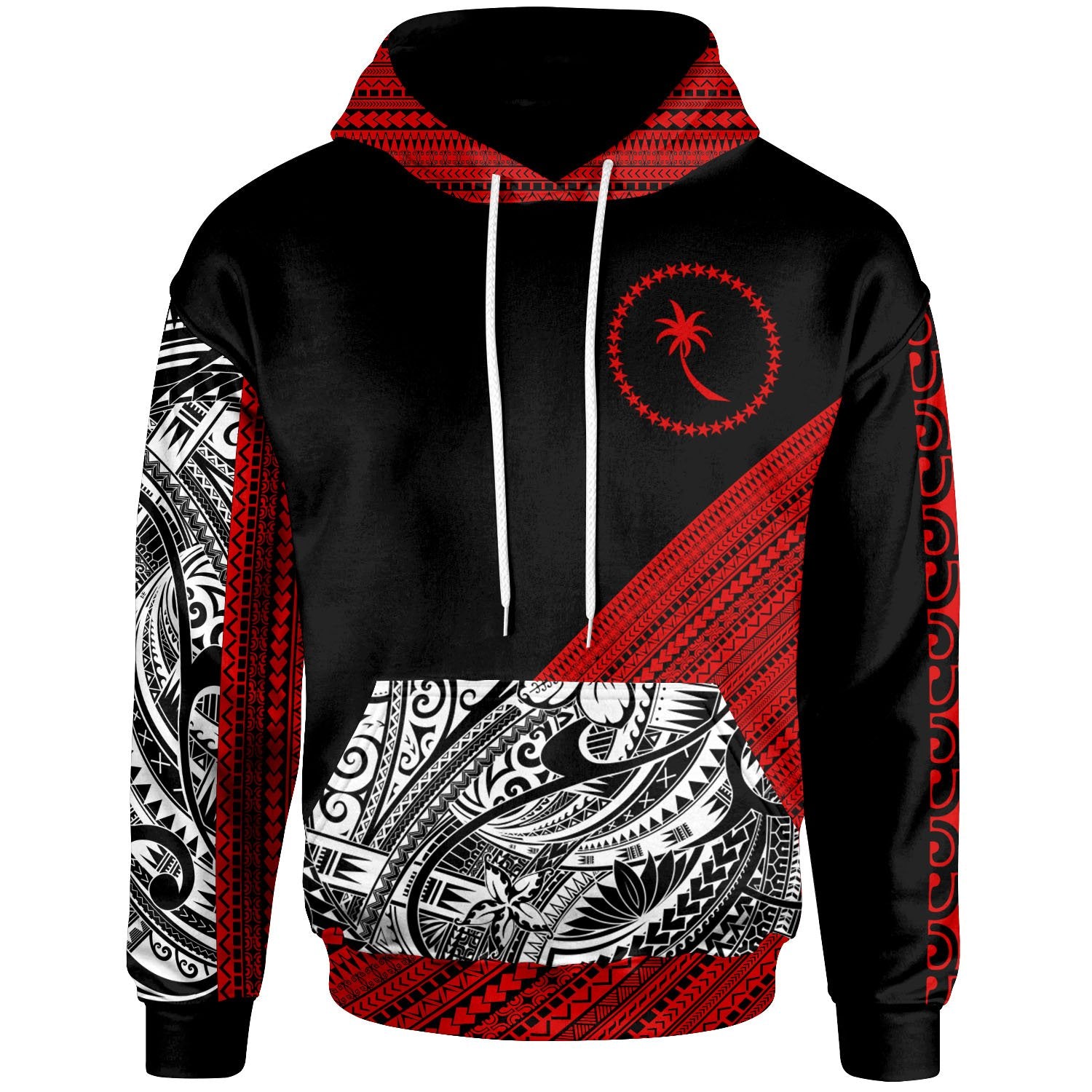 Chuuk Custom Hoodie Diagonal Pattern White Red Unisex Red - Polynesian Pride