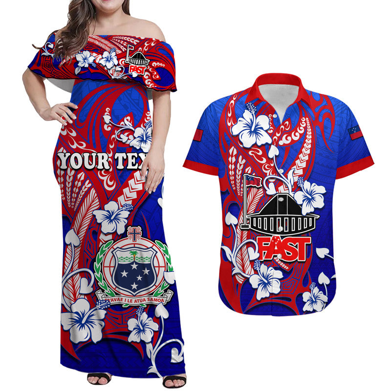 Custom Special Samoa FAST Party Matching Dress and Hawaiian Shirt Tribal Samoan Hibiscus Design LT9 Blue - Polynesian Pride