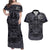 Custom New Zealand Taiaha Maori Matching Dress and Hawaiian Shirt Minimalist Silver Fern All Black LT9 Black - Polynesian Pride