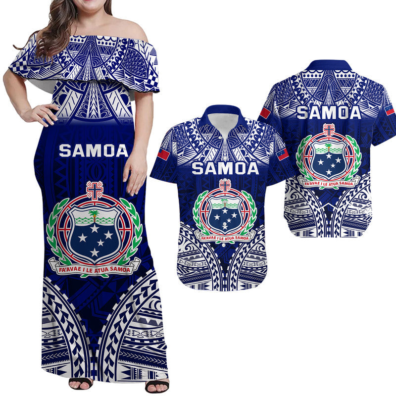 Samoa Coat Of Arms Matching Dress and Hawaiian Shirt Polynesian Pattern LT9 Blue - Polynesian Pride