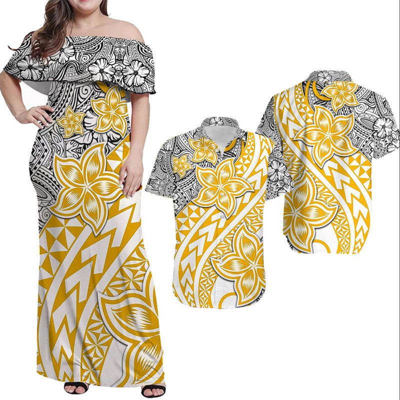 Traditional Polynesian Tribal Tattoo Retro Matching Dress and Hawaiian Shirt Yellow LT9 Yellow - Polynesian Pride