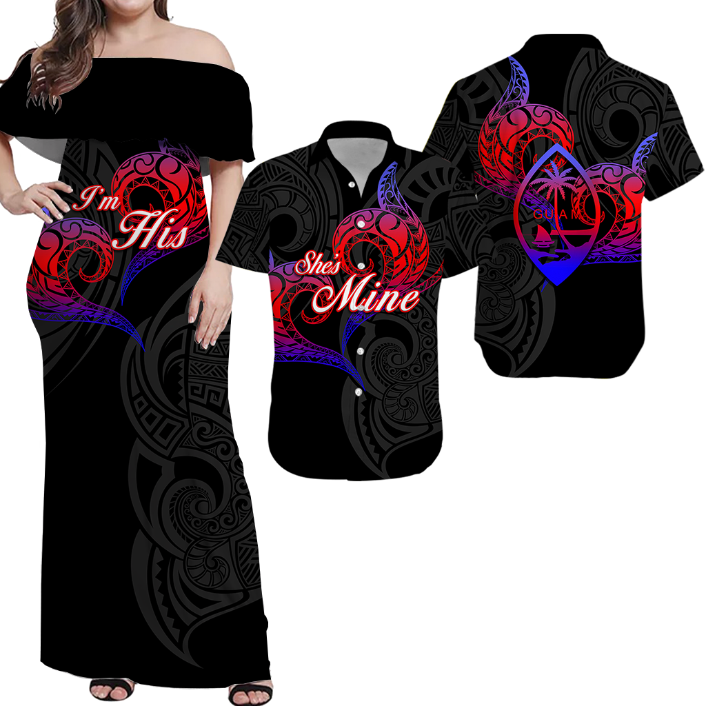 Valentine Day Guam Matching Dress and Hawaiian Shirt Heart Tribal LT12 Black - Polynesian Pride