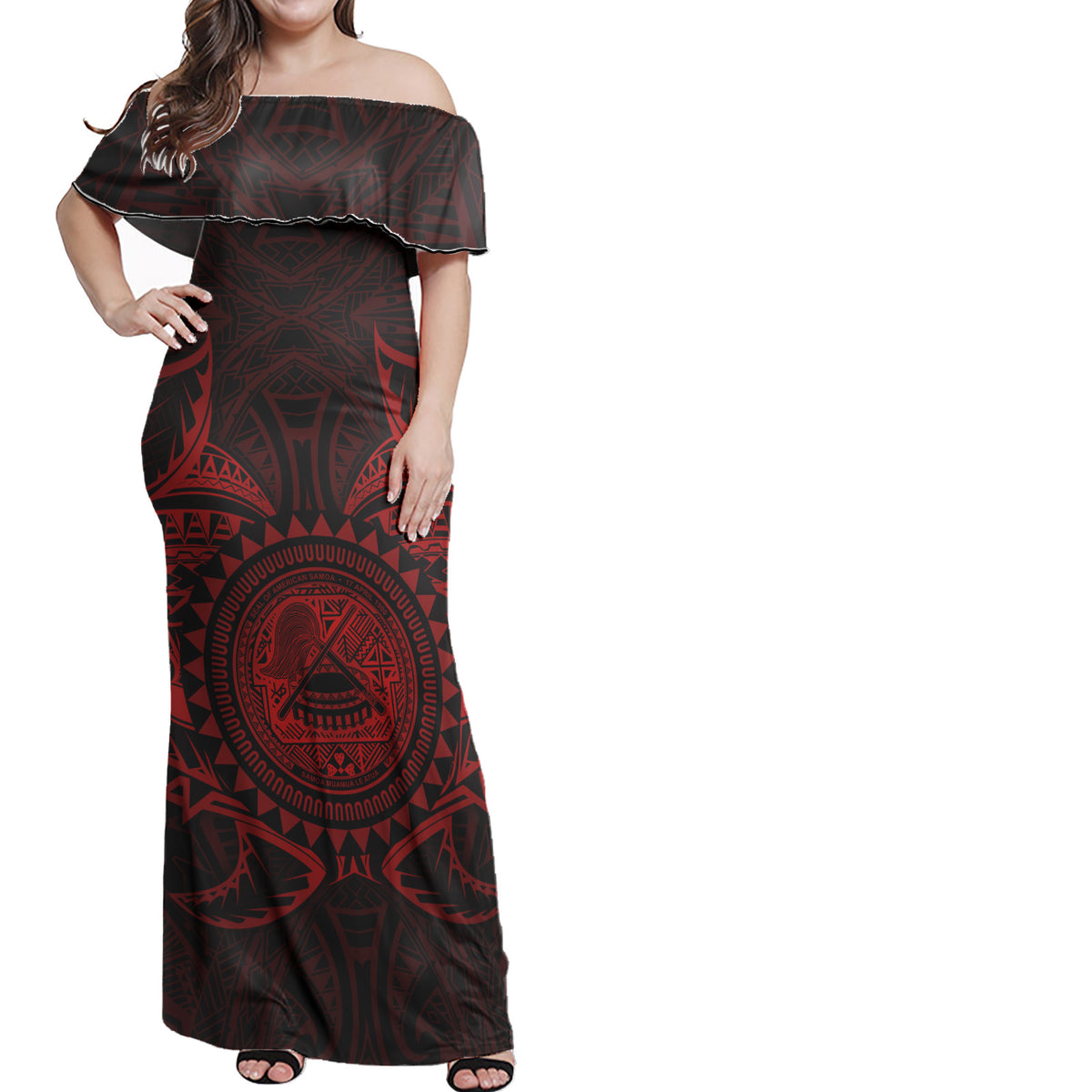 American Samoa Matching Dress and Hawaiian Shirt Polynesian Red Seal - Polynesian Pride