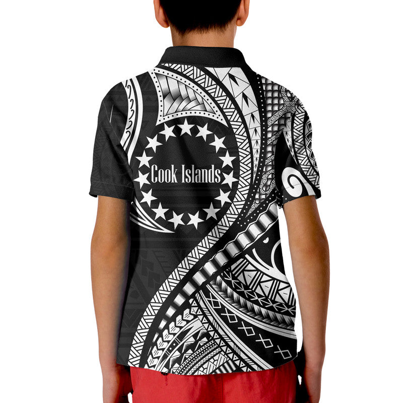 Cook Islands Polo Shirt Black Polynesian Wave Style LT9 - Polynesian Pride