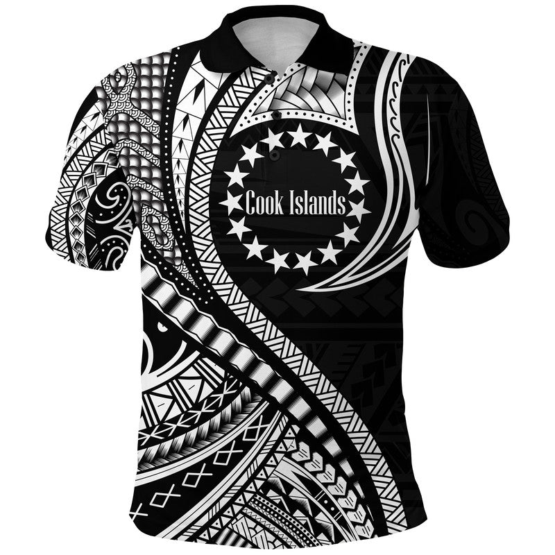 Custom Cook Islands Polo Shirt Black Polynesian Wave Style LT9 Adult Black - Polynesian Pride
