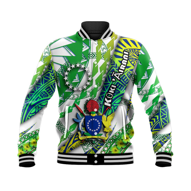 (Custom Personalised) Cook Islands Baseball Jacket Artsy Style - White LT9 Unisex White - Polynesian Pride