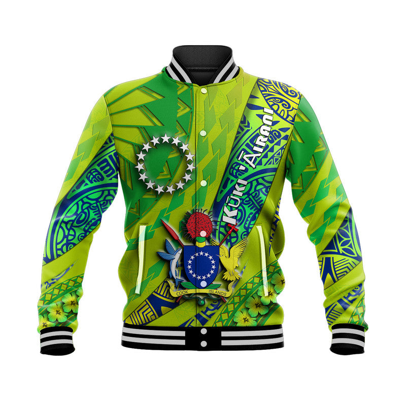 (Custom Personalised) Cook Islands Baseball Jacket Artsy Style - Green LT9 Unisex Green - Polynesian Pride