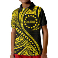 Cook Islands Polo Shirt Gold Polynesian Wave Style LT9 Kid Gold - Polynesian Pride