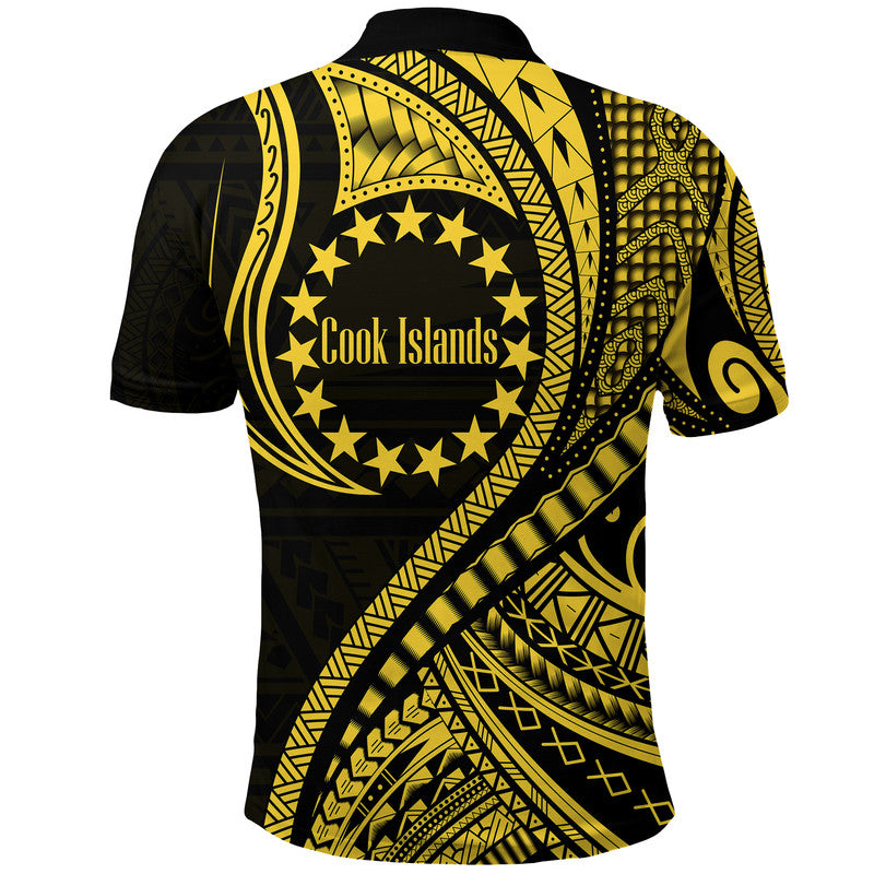 Cook Islands Polo Shirt Gold Polynesian Wave Style LT9 - Polynesian Pride