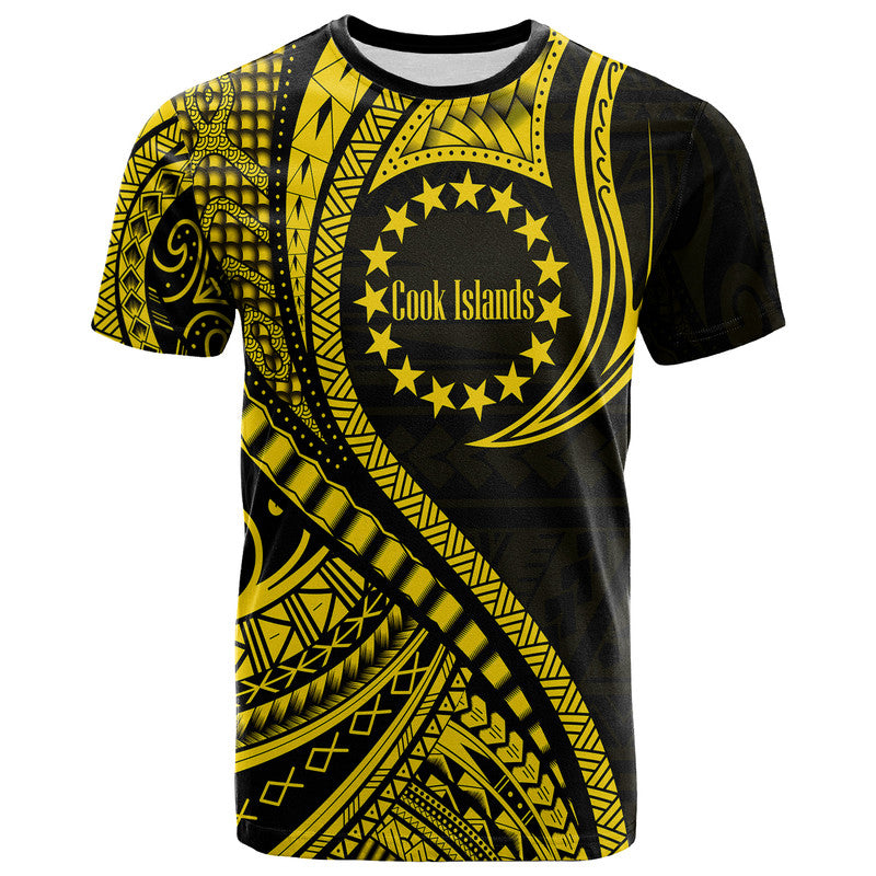 Cook Islands T Shirt Gold Polynesian Wave Style LT9 Gold - Polynesian Pride