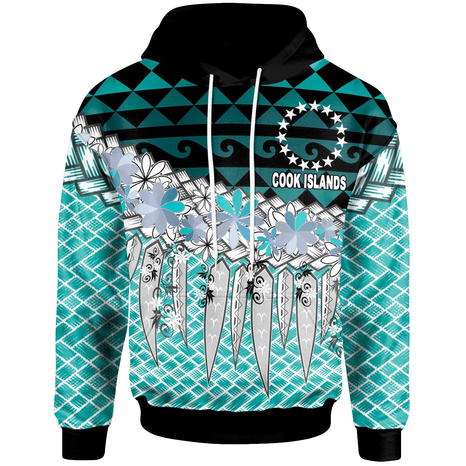 Cook Islands Hoodie Coconut Leaves Weave Pattern Blue Unisex Blue - Polynesian Pride