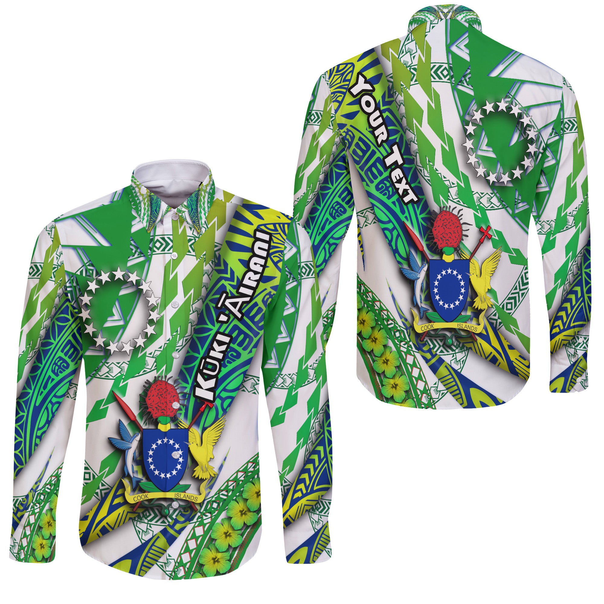 (Custom Personalised) Cook Islands Hawaii Long Sleeeve Button Shirt Artsy Style - White LT9 Unisex White - Polynesian Pride