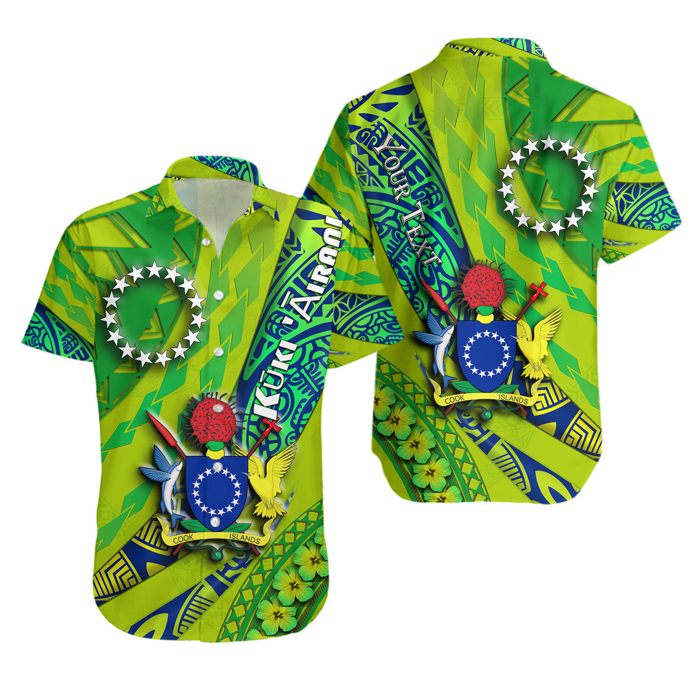 (Custom Personalised) Cook Islands Hawaiian Shirt Artsy Style - Green LT9 Unisex Green - Polynesian Pride