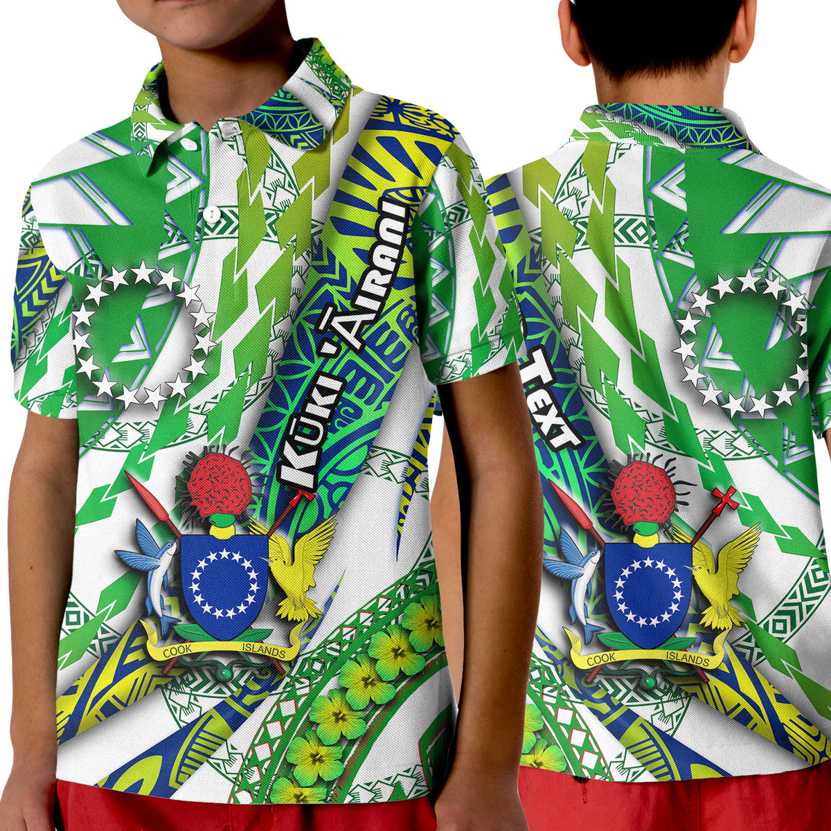 Custom Cook Islands Polo Shirt Artsy Style White LT9 Kid White - Polynesian Pride