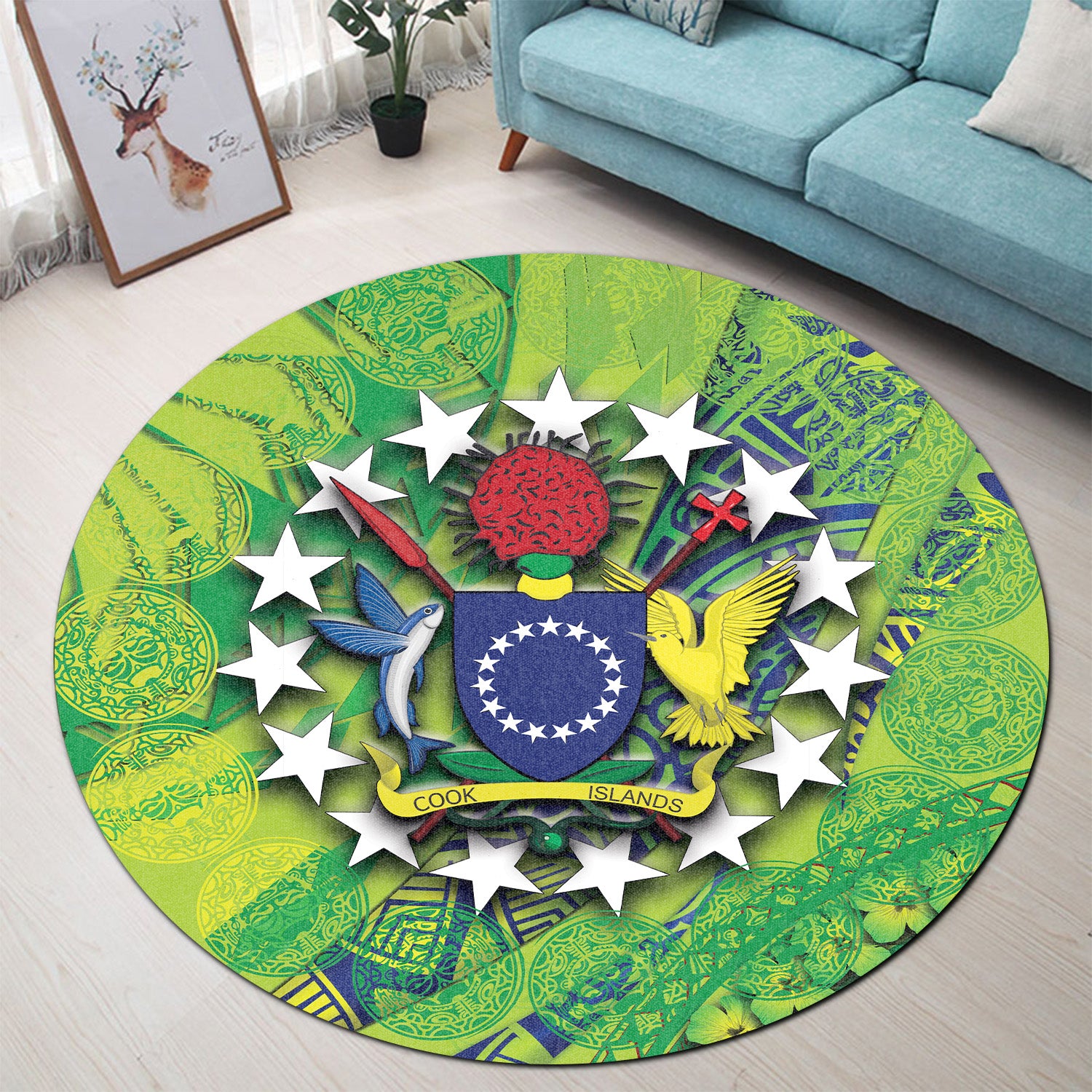 Cook Islands Round Carpet Artsy Style - Green LT9 Round Carpet Green - Polynesian Pride