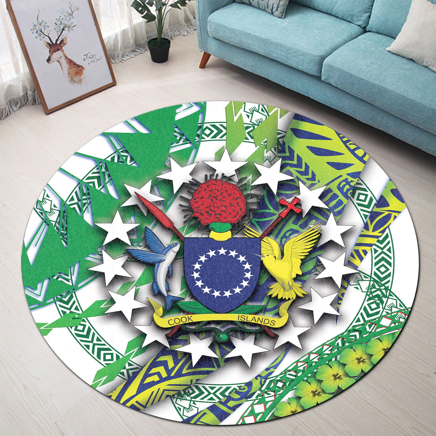 Cook Islands Round Carpet Artsy Style - White LT9 Round Carpet White - Polynesian Pride