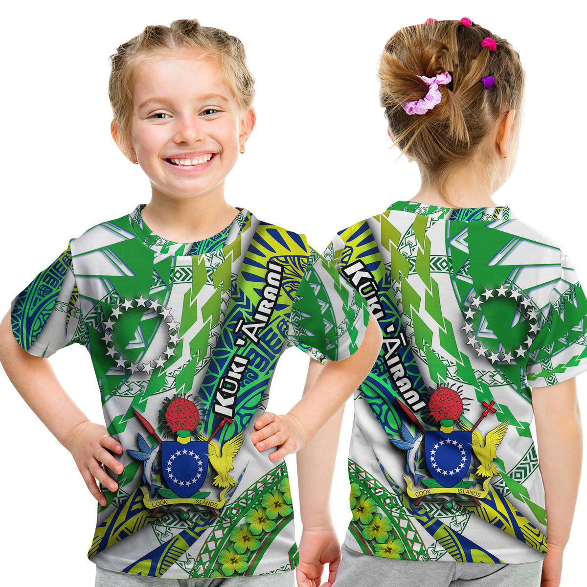 Cook Islands T Shirt Artsy Style White LT9 Kid White - Polynesian Pride